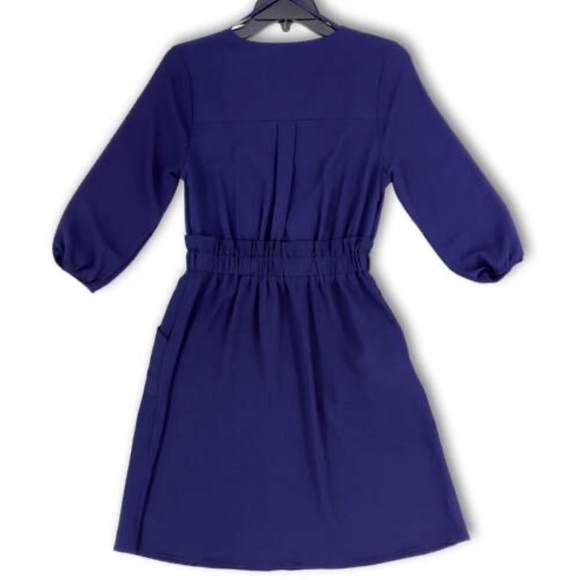 Monteau Los Angeles Women’s Blue V-Neck Long Sleeve Knee Length Dress Size Large - Picture 4 of 10